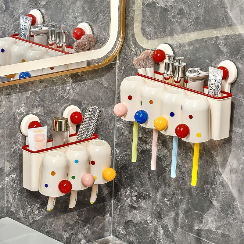 吸盘牙刷置物架免打孔家用卫生间牙膏牙杯收纳架子壁挂式漱口杯架