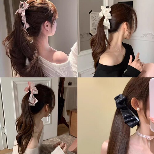 超温柔粉色双面蝴蝶结香蕉夹