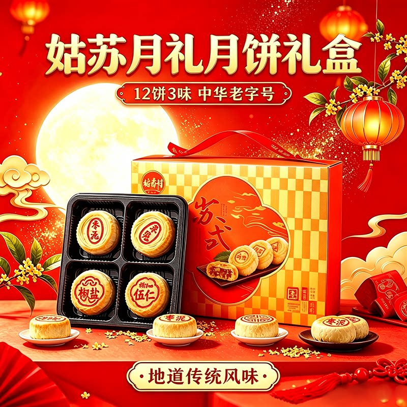稻香村月饼礼盒传统工艺糕点零食中秋节送礼团购五仁莲蓉苏式豆沙