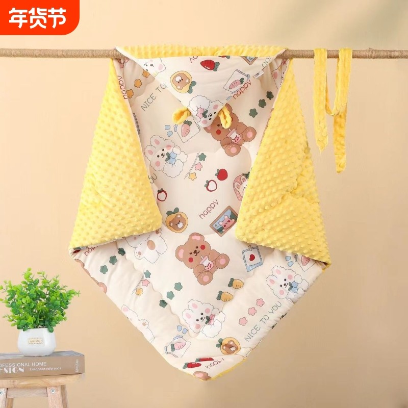 婴儿包被牛奶棉豆豆加大加厚秋冬被防惊跳春夏襁褓外出粉色蓝色