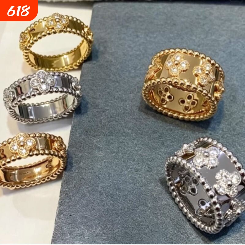 四叶草万花筒戒指女V金镀18k黄玫瑰金窄版宽版满钻轻奢小众高级感