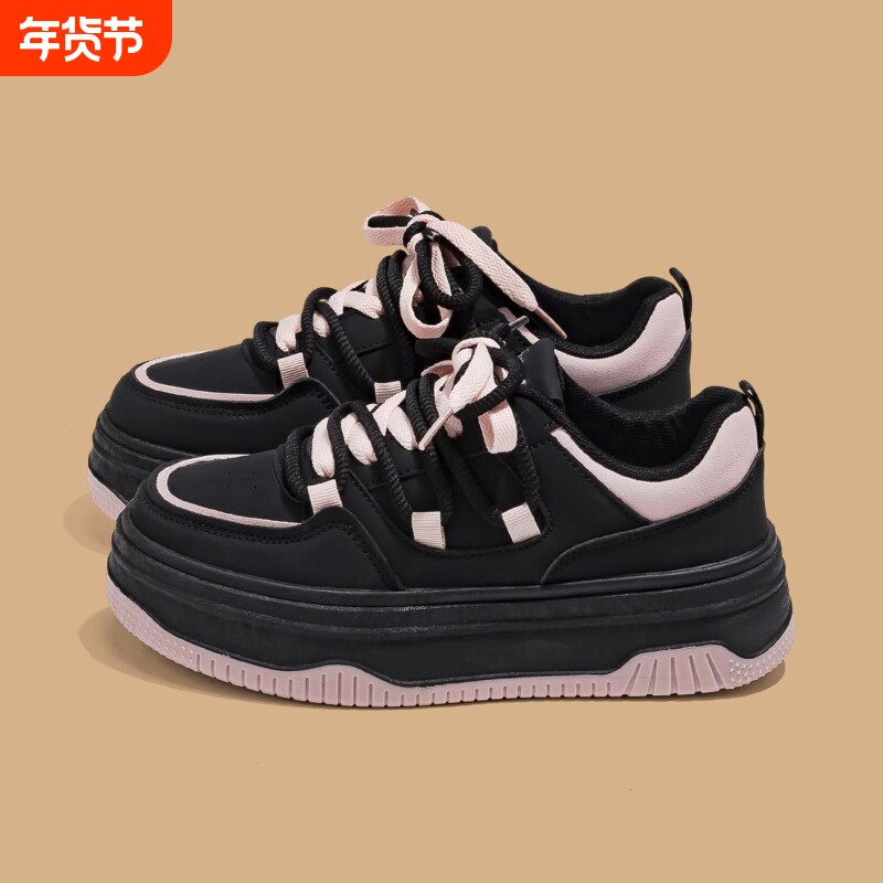 品牌断码爆款小众原创黑粉鞋子女款2026新款休闲春夏百搭厚底运动