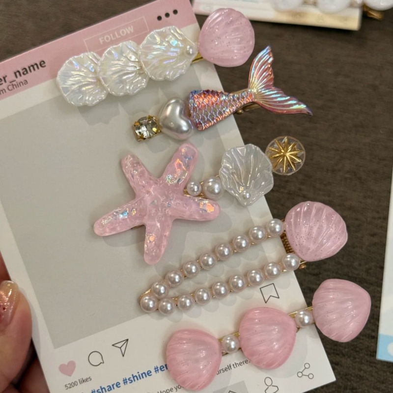 夏季发夹贝壳发卡海洋系列海星发饰珍珠刘海侧边夹子可爱夏日
