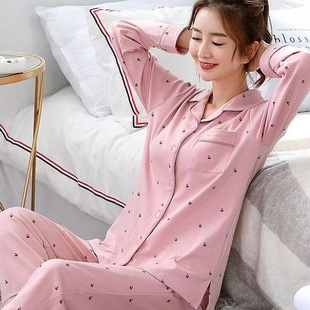 带胸垫纯棉家居服套装女款春秋新款春款大码全棉开衫可外穿黑色