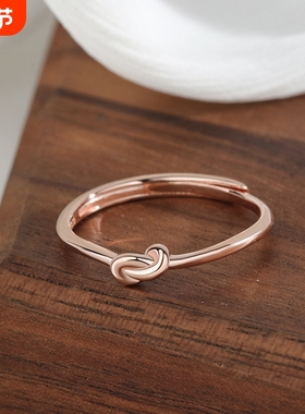 S925银绳结线条戒指女开口可调日式简约素圈随行指环冷淡风食指戒