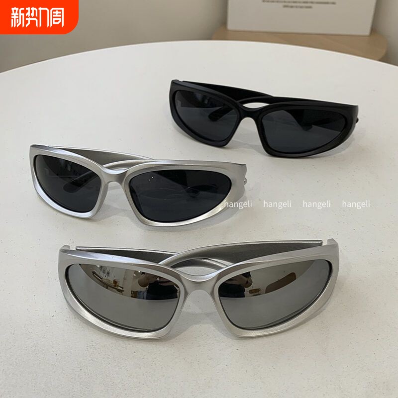 HGL男女款赛博朋克眼镜科技感太阳镜高级骑行银色防紫外线护目镜