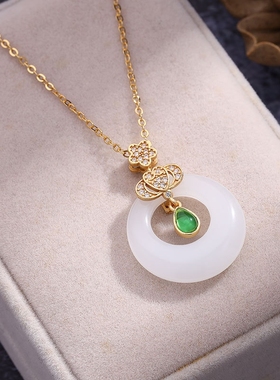 水滴之心平安扣纯银吊坠玉石项链女2023新款潮七夕情人节送女友礼