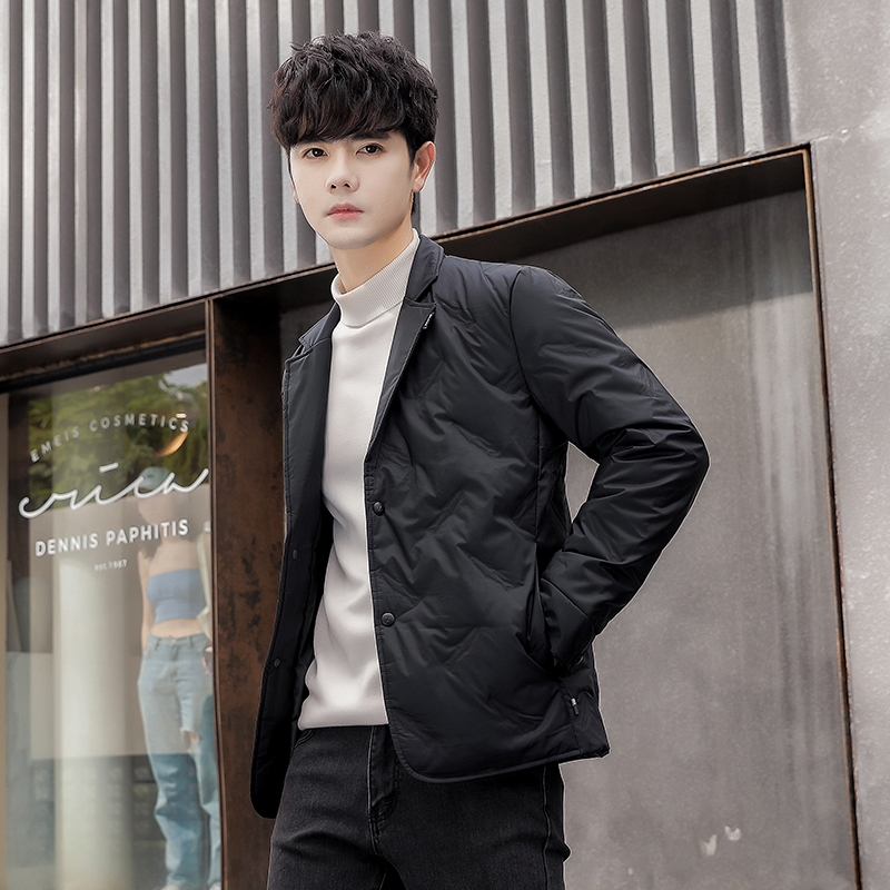 户外2025新款Tagkita短款修身羽绒西服抗风白鸭绒冬季外套黑色