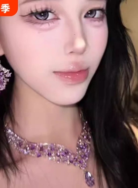 zoozmomo紫色闪钻项链女2025新款轻奢高级感锁骨链套装配饰潮