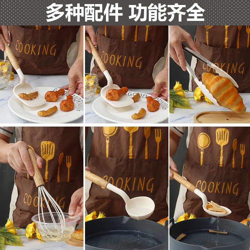 硅胶锅铲汤勺12件套不粘锅烹饪硅胶铲食品级家用硅胶厨具套装批发