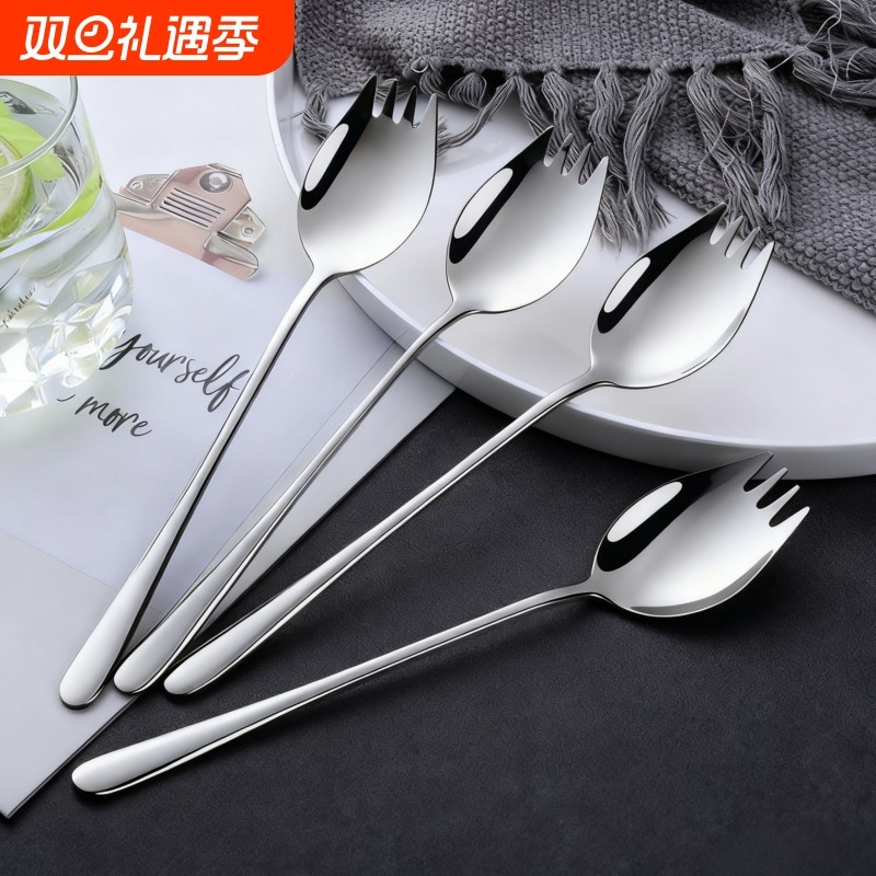 304不锈钢泡面神器叉子宿舍吃方便面一体勺子叉子两用面条沙拉叉