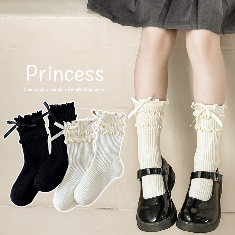 袜子女夏季纯棉薄款学生短袜中筒袜花边公主儿童宝宝袜防臭吸汗