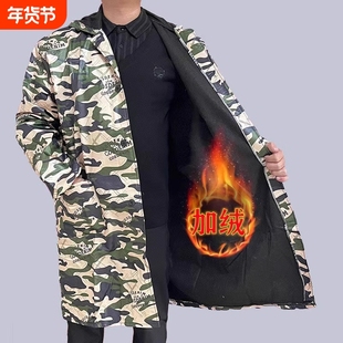 加绒防水迷彩罩衣大褂工作服外穿成人耐脏厨房长袖围裙外套冬季