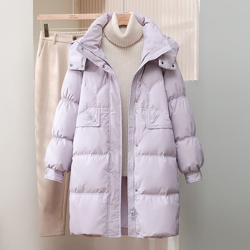 2025年新款羽绒服女款秋冬长款加厚白鸭绒时尚白色黑色紫色卡其色