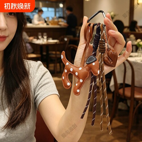 MIU系斑点狗皮质钥匙扣包挂件