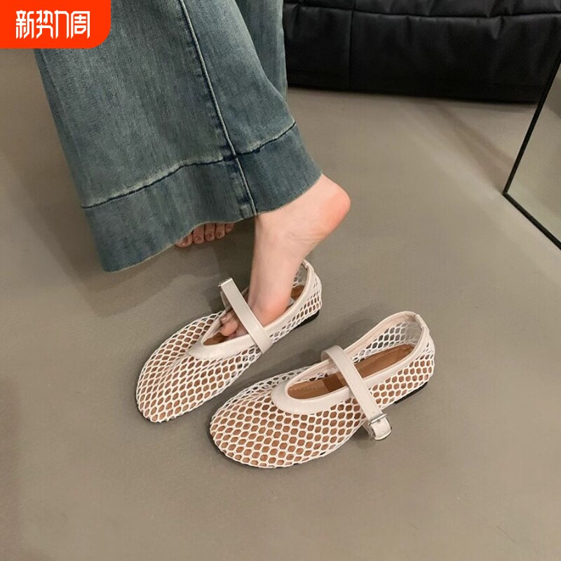 芭蕾舞鞋女平底鞋镂空玛丽珍单鞋渔网鞋2026夏季新款凉鞋女网面鞋