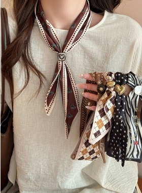 腰果花波点丝巾项链女秋冬复古高级感系脖配饰日常百搭毛衣链颈饰