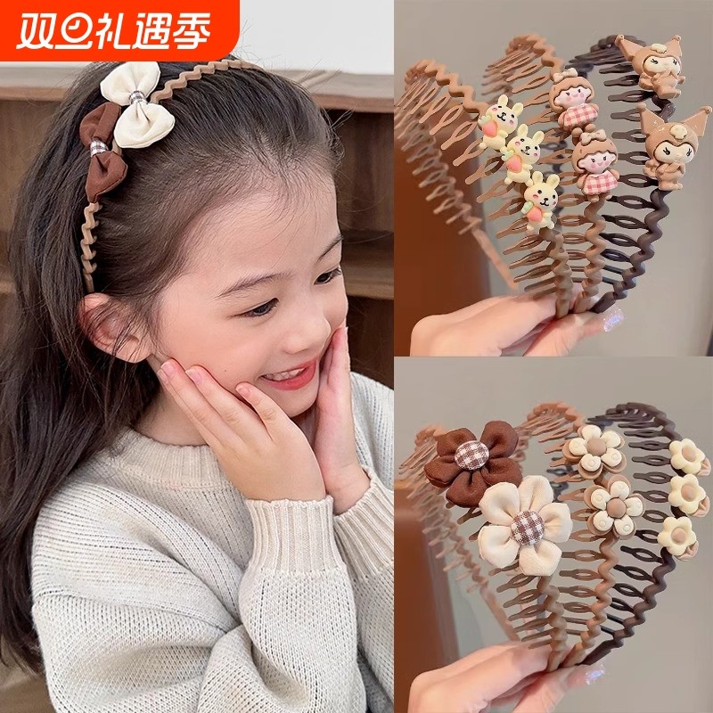 儿童发箍女童带齿防滑女孩2025新款发捆头窟发卡头饰宝宝咖色头箍