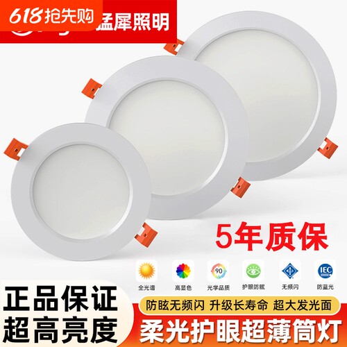 筒灯led嵌入式天花灯吊顶洞灯高亮圆形吊顶客厅家用店铺照明商用