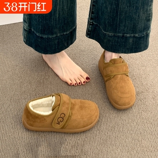 厚底加绒勃肯鞋雪地靴女士2025秋冬季防滑毛毛鞋子毛绒休闲魔术贴