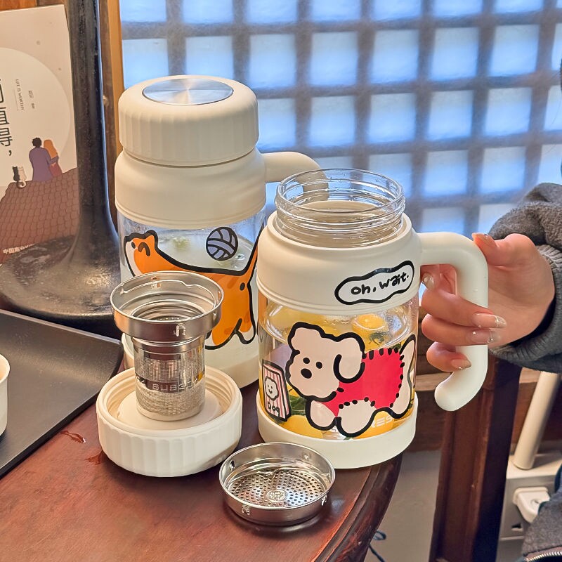 防摔居家玻璃杯大容量办公室学生便携式ins耐高温水杯高颜值喝水