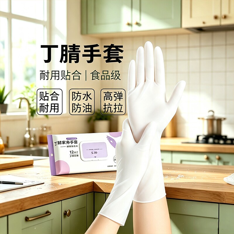 丁腈洗碗手套家务清洁厨房耐用食品级一次性家用防水女干活加长图片