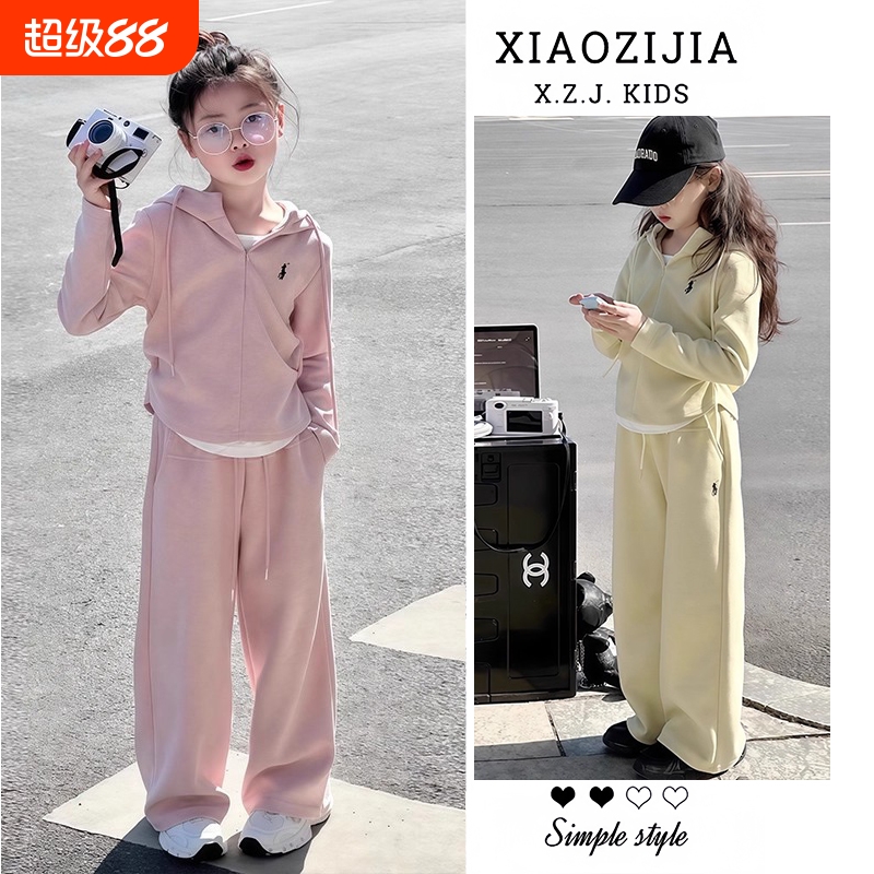 女童运动套装春秋2025新款儿童韩版假两件上衣秋季女孩休闲两件套