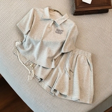 夏季装新款女童中大童洋气时髦短袖POLO衫短裤套装休闲宽松两件套