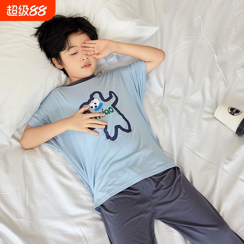 春夏季儿童睡衣短袖七分裤套装男女童睡衣男孩莫代尔中大童家居服