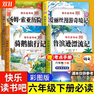 彩图六年级下册快乐读书吧全套4册正版 导读同步注音 鲁滨逊漂流记必读汤姆索亚历险记尼尔斯骑鹅旅行记6六故事童话阅读名著小说经典