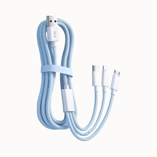 120W快充数据线适用苹果华为一拖三手机充电线2米蓝色单条装