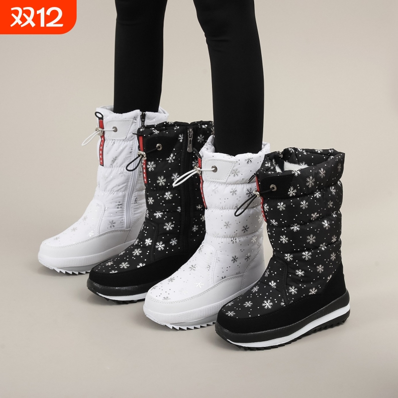 2025新款冬季保暖雪地靴女防滑舒适户外高筒抽绳加绒加厚厚底女靴