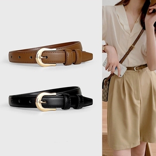 装 女小皮带夏季 带2023新款 简约百搭牛仔裤 饰牛皮 棕色腰带细配西裤