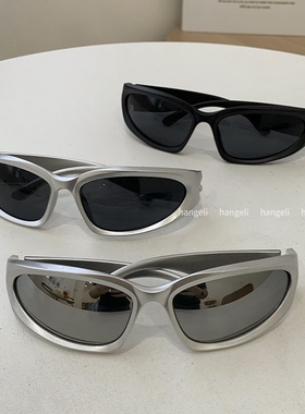 HGL男女款赛博朋克眼镜科技感太阳镜高级骑行银色防紫外线护目镜