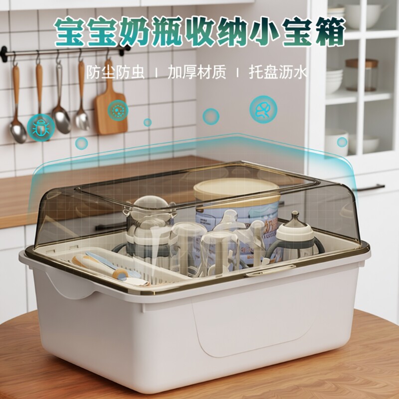 奶瓶收纳箱沥水架防尘盖架子婴儿碗筷餐具收纳盒柜碗柜碗盘新款