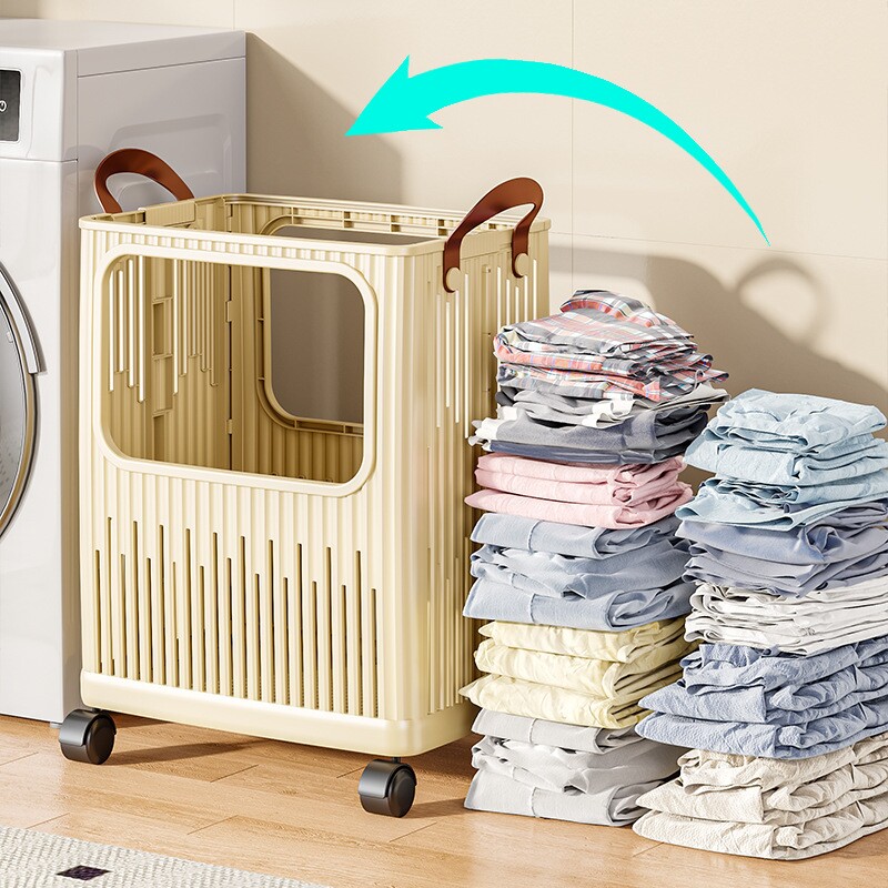 可折叠脏衣收纳篮带轮手提式镂空夹缝脏衣篓卫生间浴室玩偶收纳筐