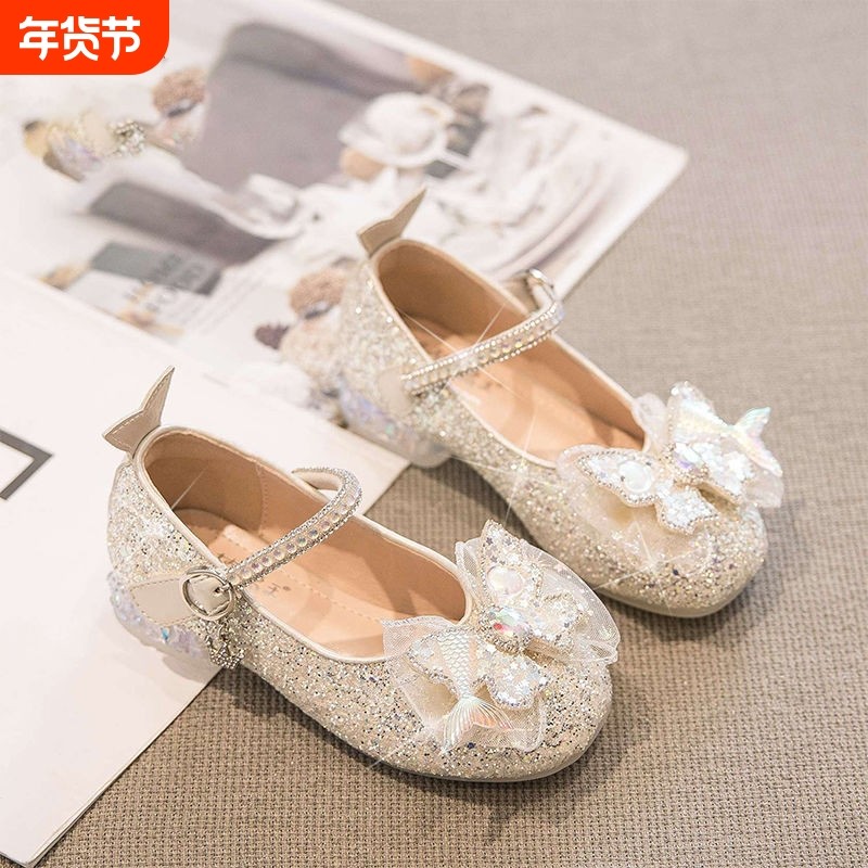 女童公主鞋2025春秋新款儿童小皮鞋小女孩水晶鞋宝宝软底高跟单鞋