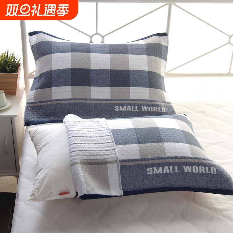 枕巾一对装加大加厚家用涤纶棉纱布现代枕头巾学生耐脏回礼情侣