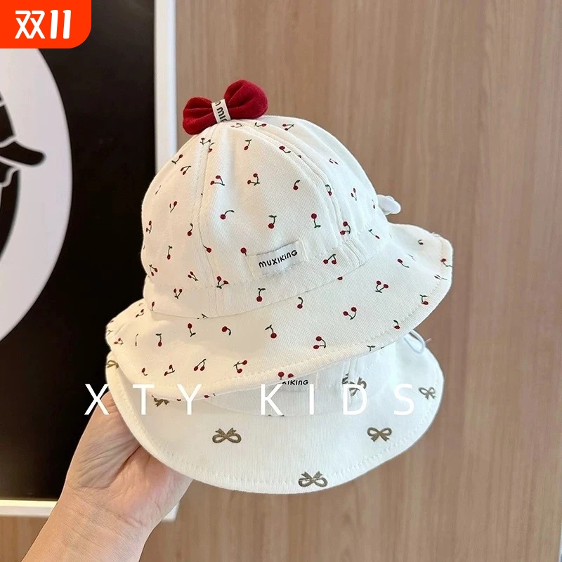 婴儿帽子春秋季薄款甜美可爱遮阳防晒渔夫帽女宝宝小月龄盆帽夏天