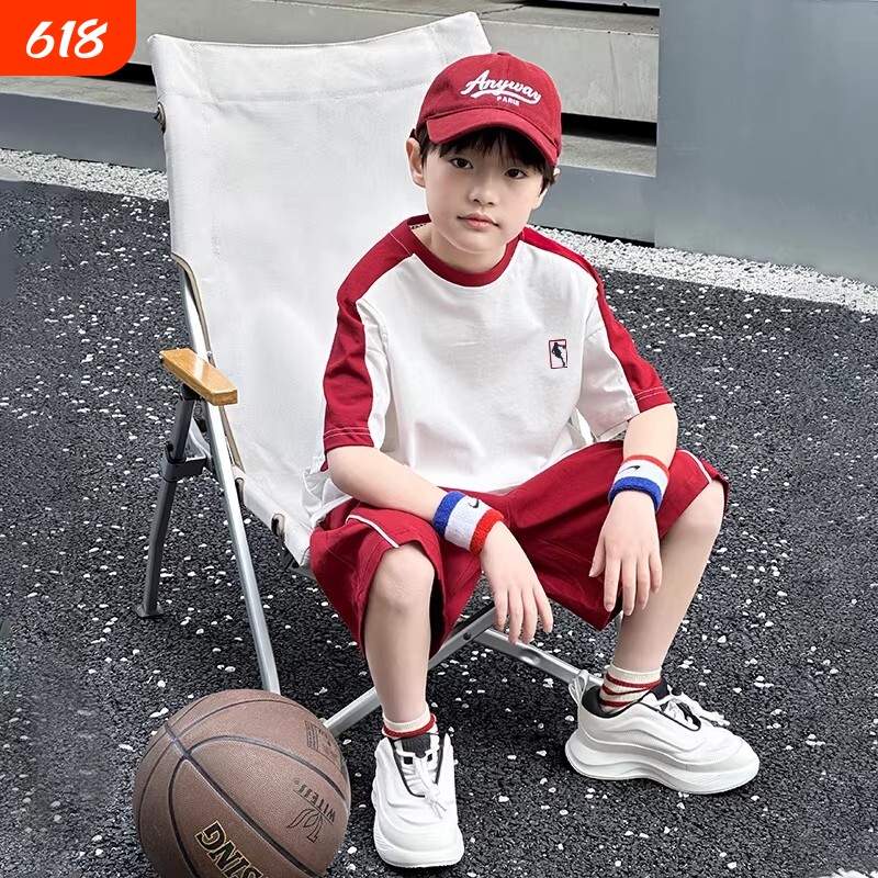 男童夏装套装纯棉2026新款儿童篮球跑步骑行运动服大童速干童装