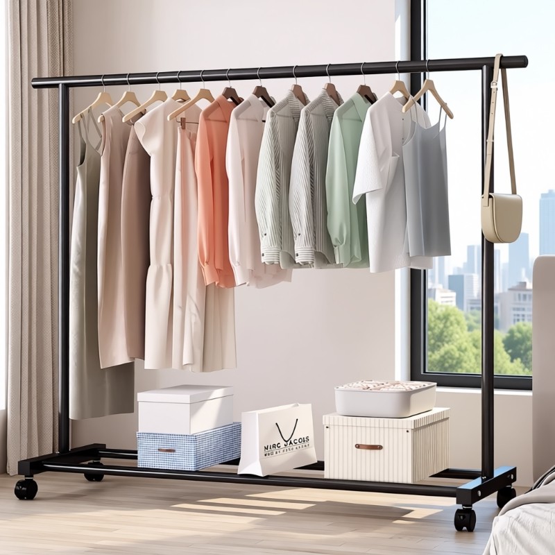 简易晾衣架落地家用卧室挂衣架室内凉衣杆宿舍衣帽架子多功能钢管