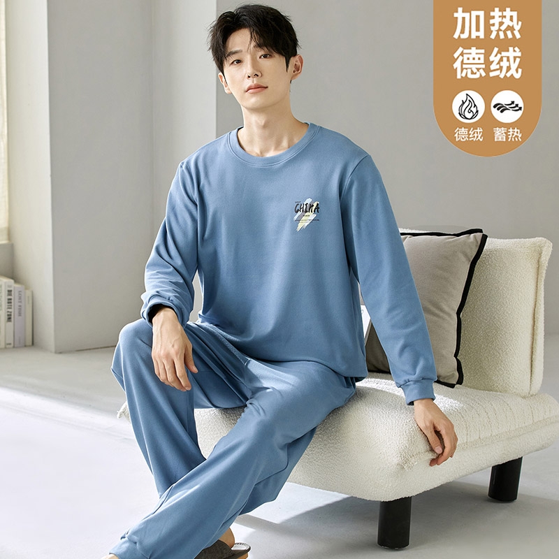 德绒睡衣男士秋冬季2025新款男款珊瑚绒磨毛加绒加厚家居服套装