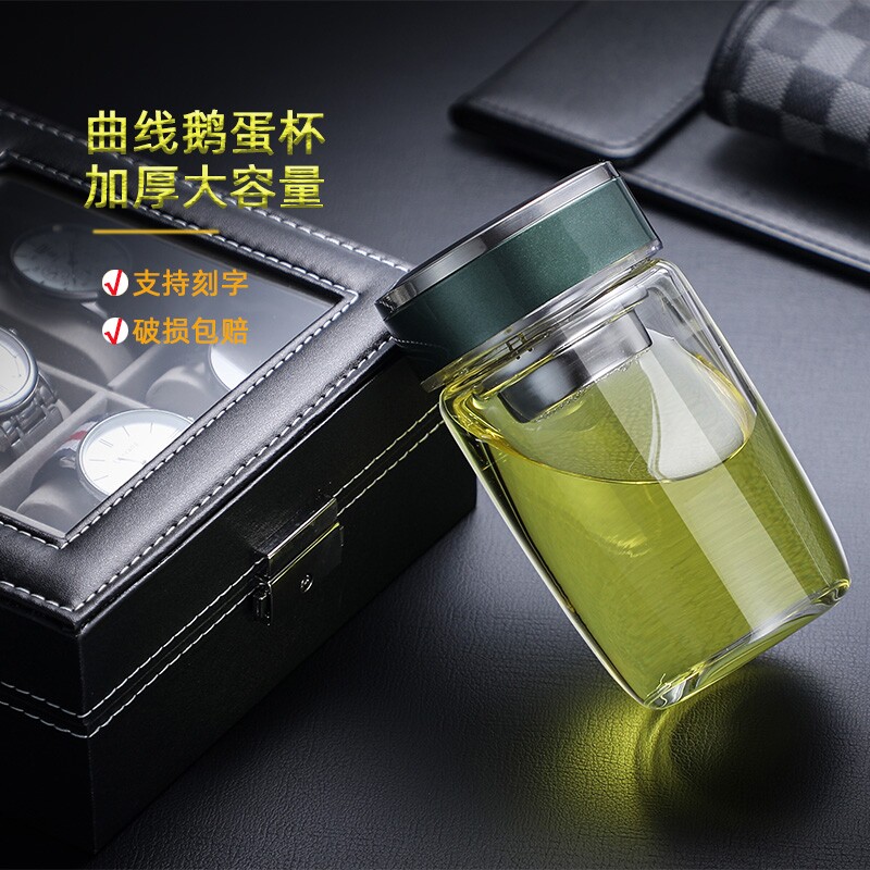 矮胖单层玻璃杯加厚鹅蛋杯玻璃茶杯拾滤网水杯耐高温高硼硅大容量