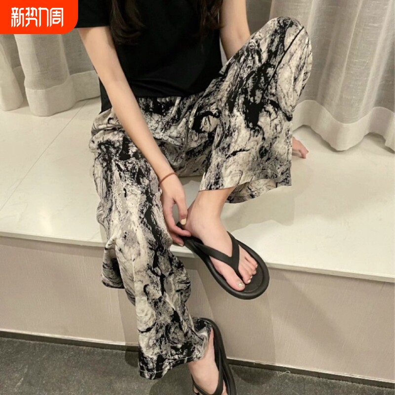 薄款夏季居家人棉绵绸睡裤九分休闲格子家居裤ins大象小碎花印花