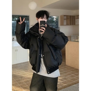 冬季 PU皮羽绒服男士 加厚保暖宽松痞帅小众免洗棉服外 短款 户外美式