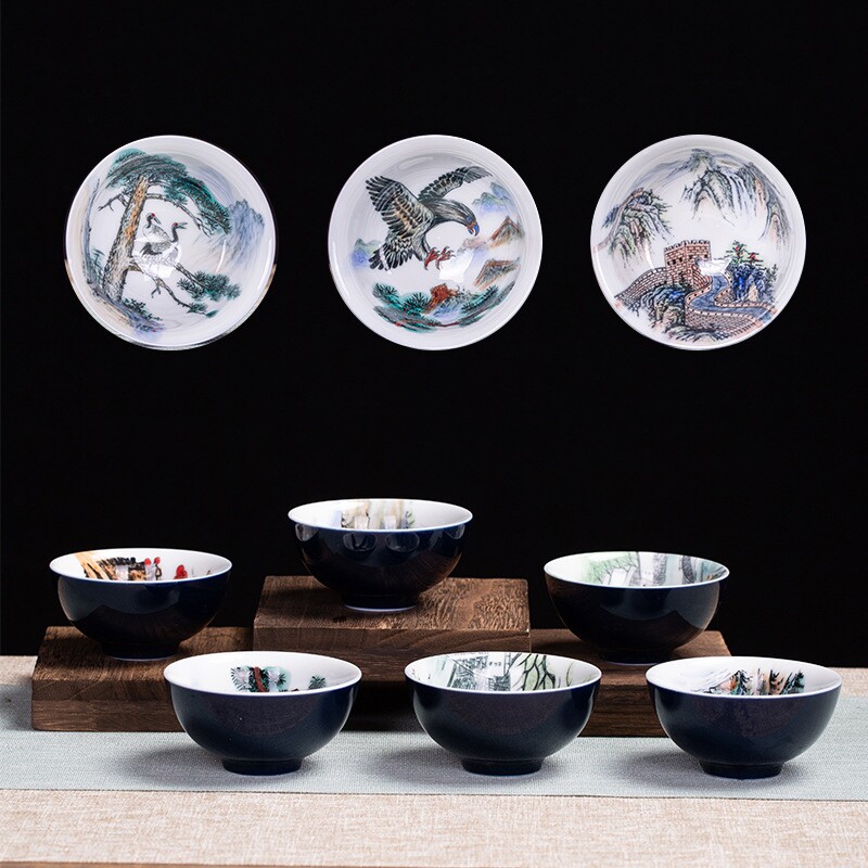 杯中景创意纯手绘陶瓷茶杯功夫茶具品茗杯大容量单个茶碗主人茶杯