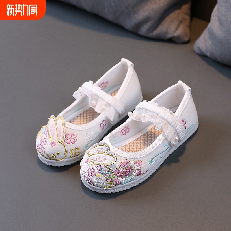 女童汉服鞋子古装儿童绣花鞋古风老北京手工布鞋唐装马面裙鞋兔子