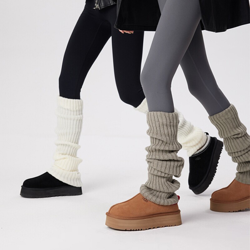 堆堆袜套袜子女秋冬款辣妹小腿袜保暖加厚长袜搭配雪地靴灰色白色