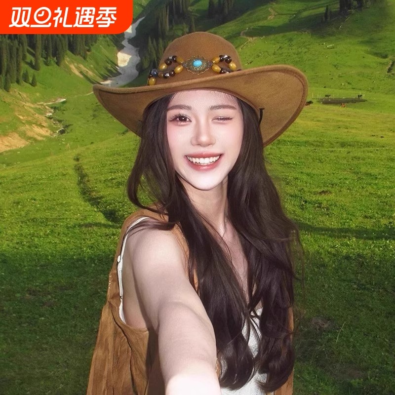 遮阳西部牛仔帽子女2025夏季新疆西藏旅游穿搭登山帽民族风防晒帽