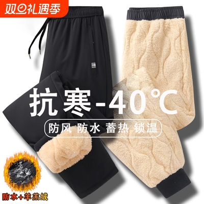 啄木鸟棉裤男裤子款加厚冬季外穿加绒羊羔绒防风保暖裤男士冲锋男